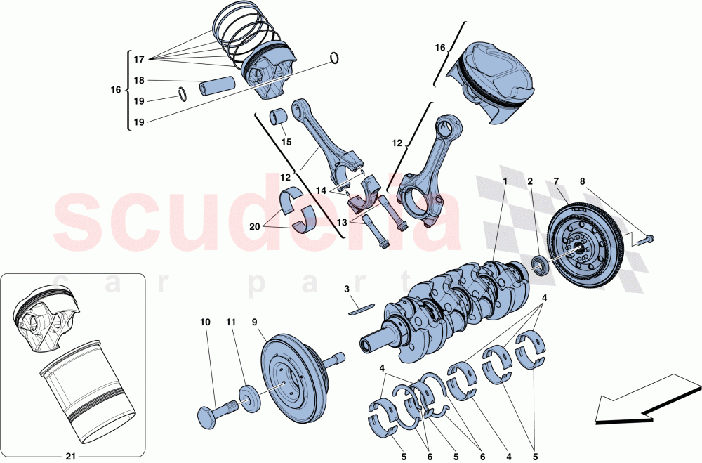 CRANKSHAFT - CONNECTING RODS AND PISTONS of Ferrari Ferrari 458 Speciale Aperta