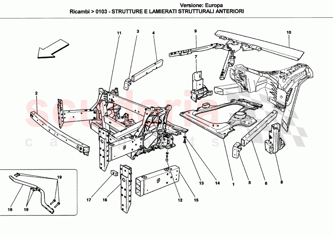 FRONT STRUCTURAL FRAMES AND SHEET PANELS of Ferrari Ferrari California (2008-2011)