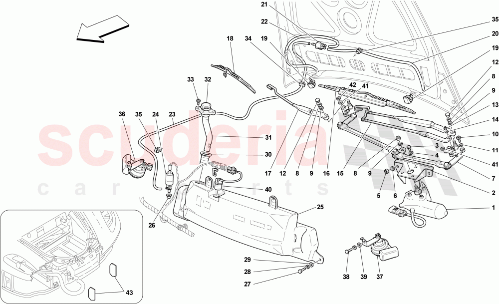WINDSCREEN WIPER, WINDSCREEN WASHER AND HORNS of Ferrari Ferrari 430 Scuderia Spider 16M