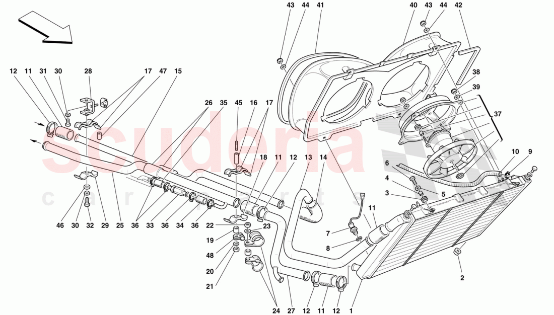 COOLING - RADIATOR AND PIPES of Ferrari Ferrari F50