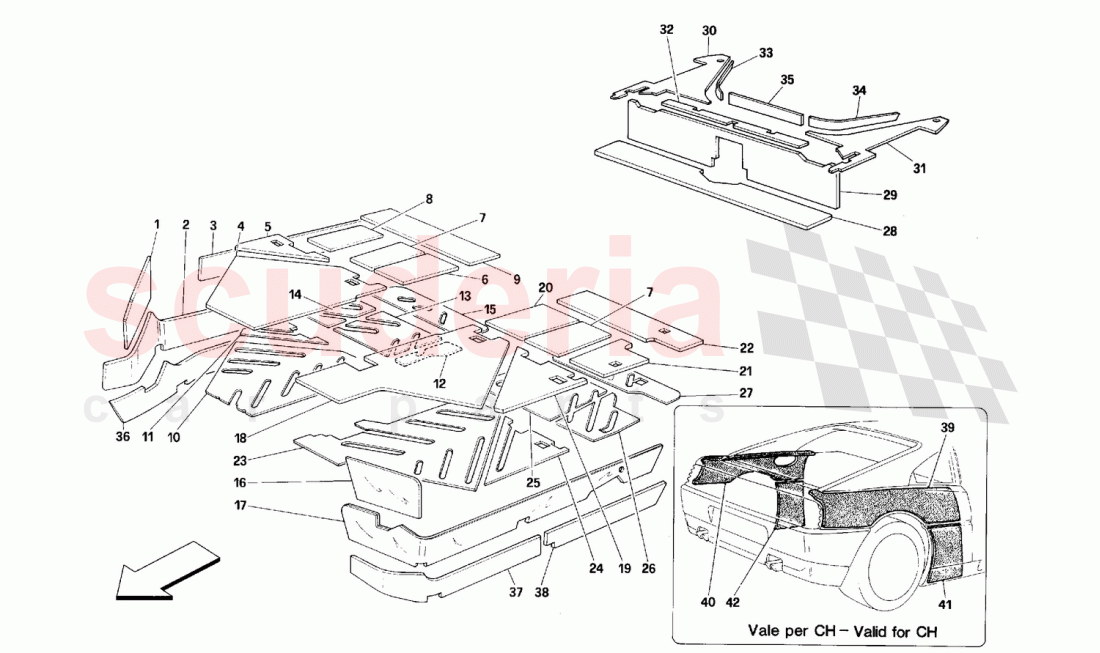 PASSENGERS COMP. INSULATIONS -Valid for Spider - Not for USA- of Ferrari Ferrari 348 (2.7 Motronic)