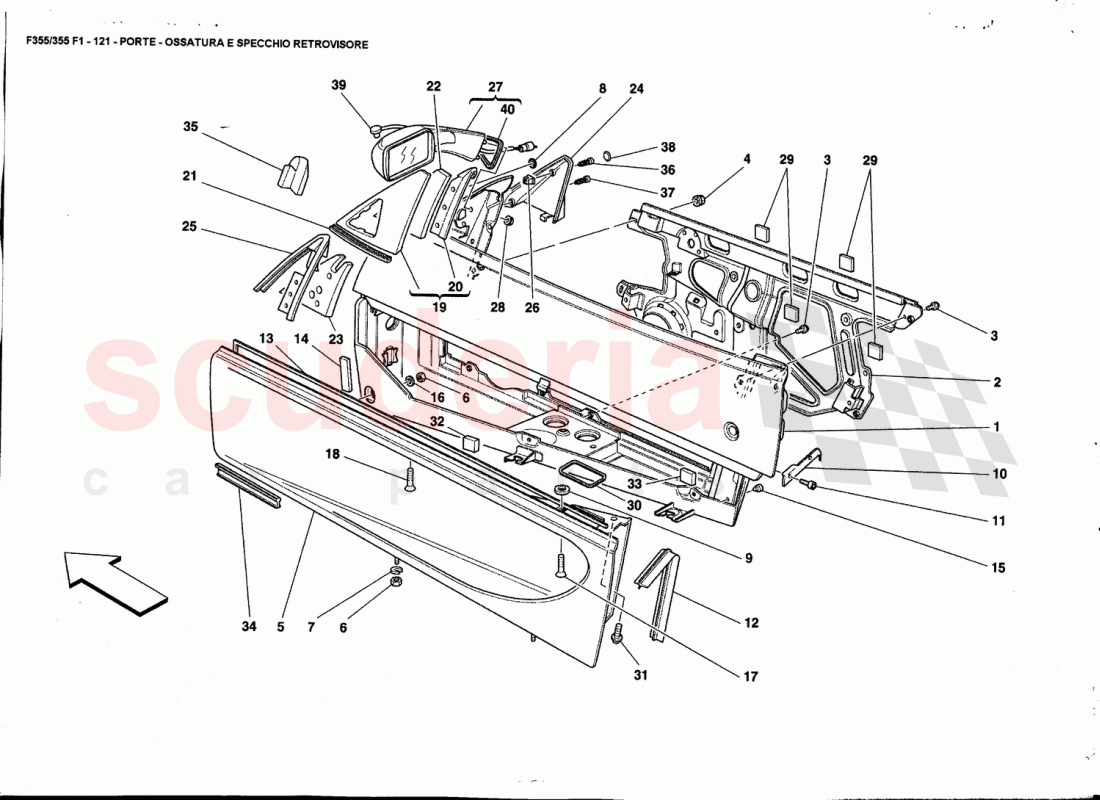 DOORS - FRAMEWORK AND REAR MIRROR of Ferrari Ferrari 355 (5.2 Motronic)