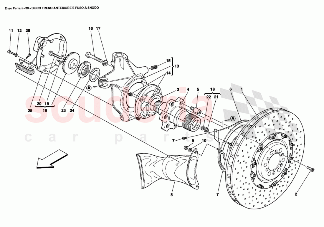 FRONT BRAKE DISC AND STEERING KNUCKLE of Ferrari Ferrari Enzo