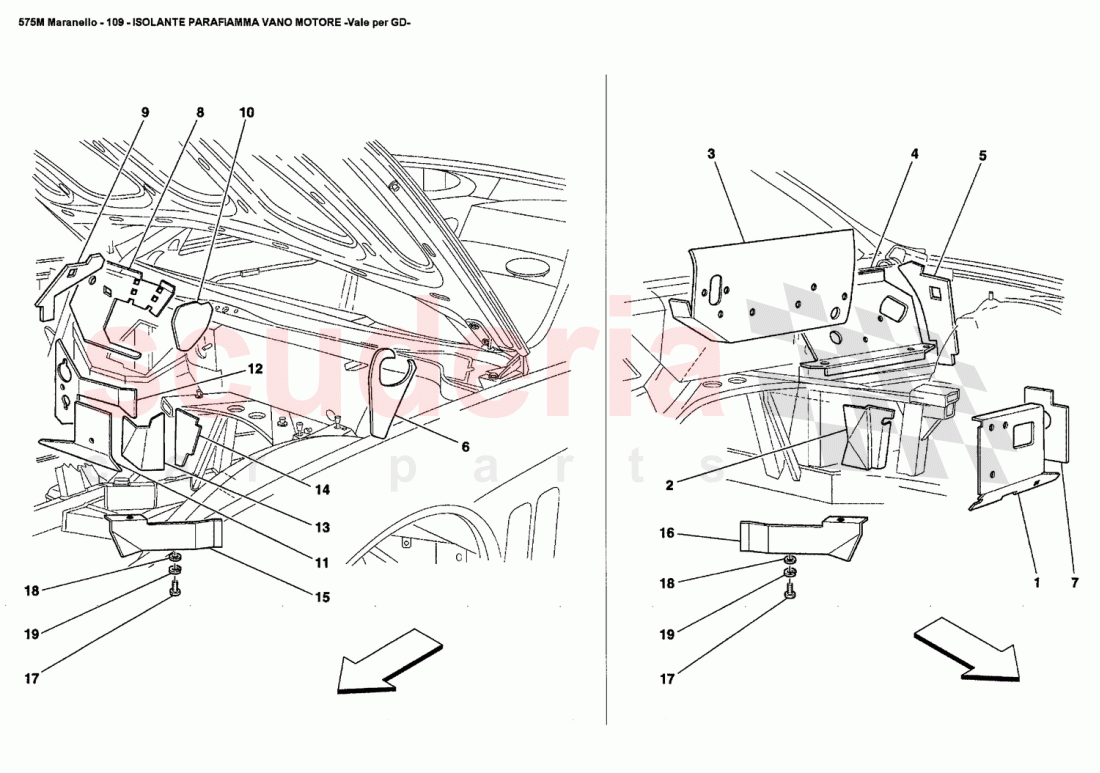 ENGINE COMPARTMENT FIRE-PROOF INSULATIONS -Valid for GD- of Ferrari Ferrari 575M Maranello