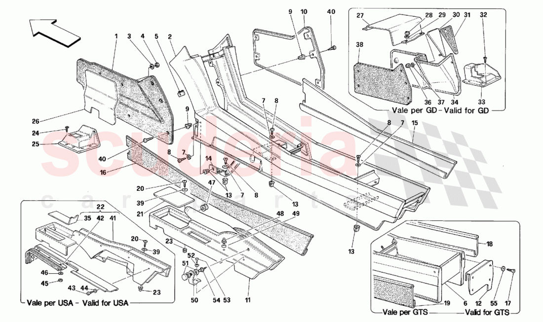 TUNNEL - FRAMEWORK AND TRIMS of Ferrari Ferrari 348 (2.7 Motronic)