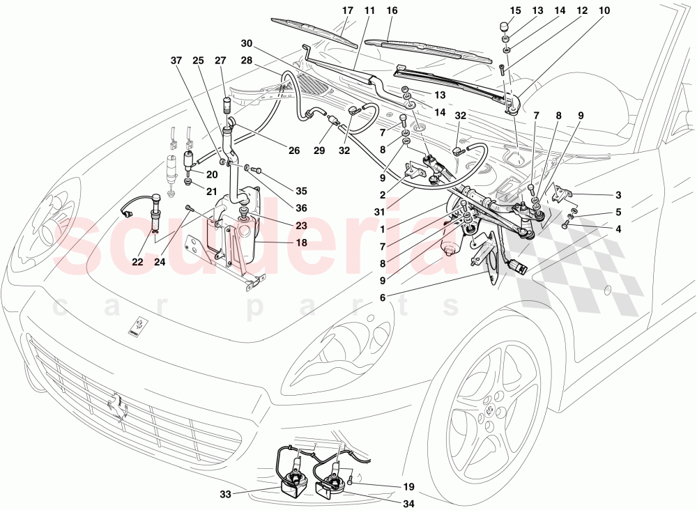 WINDSCREEN WIPER, WINDSCREEN WASHER AND HORNS of Ferrari Ferrari 612 Scaglietti