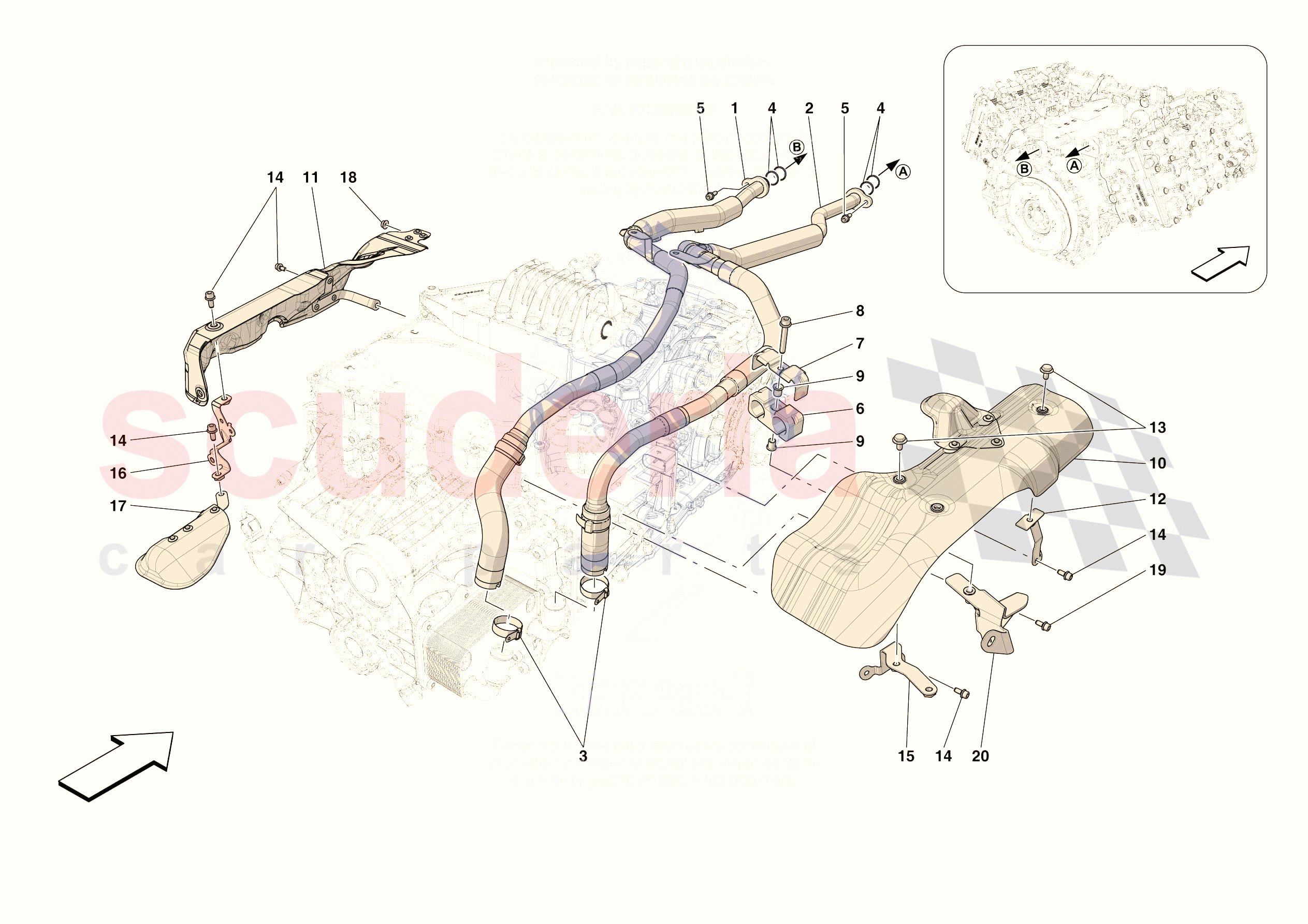 GEARBOX OIL HEAT EXCHANGER AND PIPES - HEAT EXCHANGER AND REAR PIPES of Ferrari Ferrari 296 GTB USA