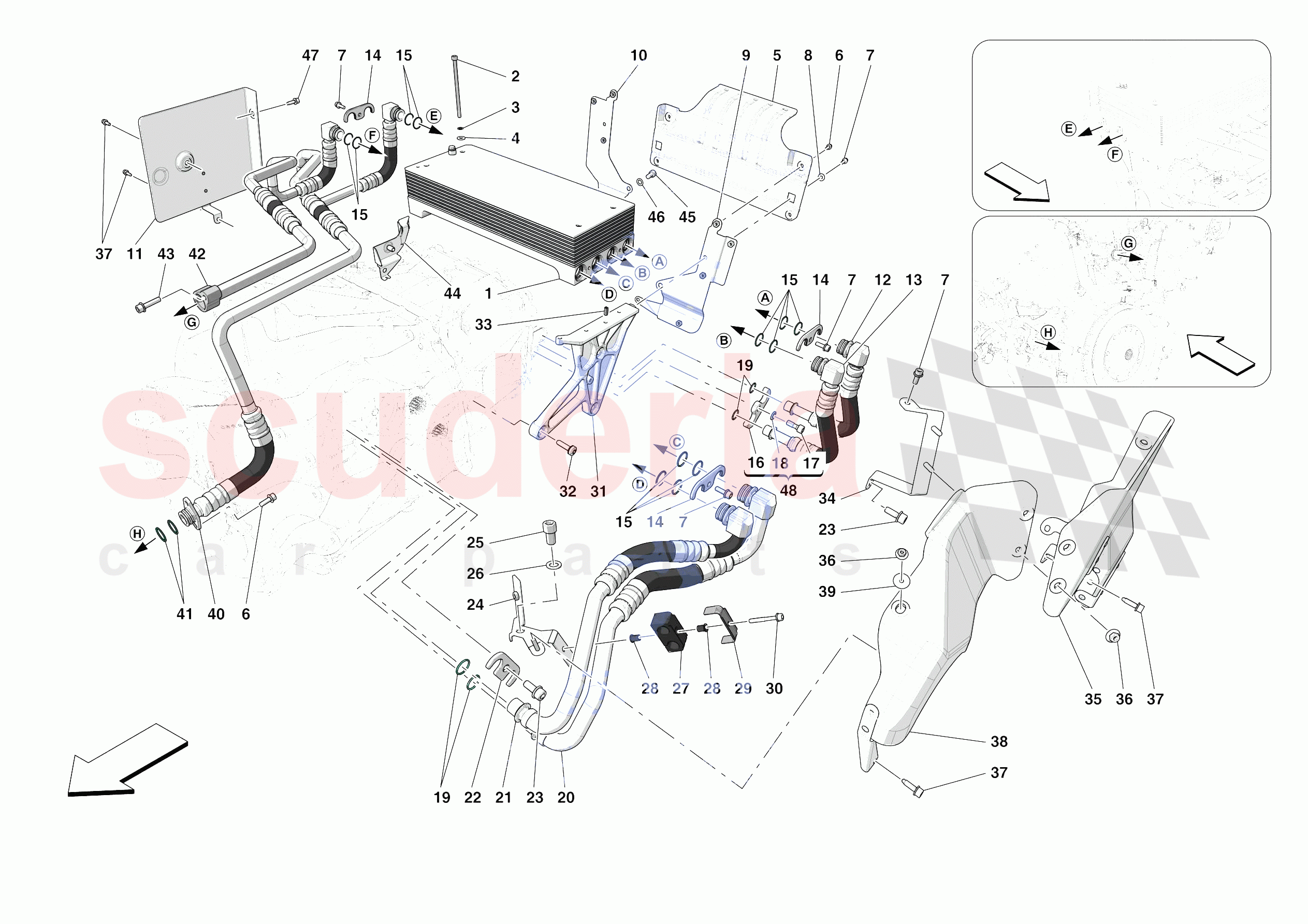 GEARBOX OIL HEAT EXCHANGER AND PIPES - HEAT EXCHANGER AND REAR PIPES of Ferrari Ferrari 488 Pista Spider Europe RH