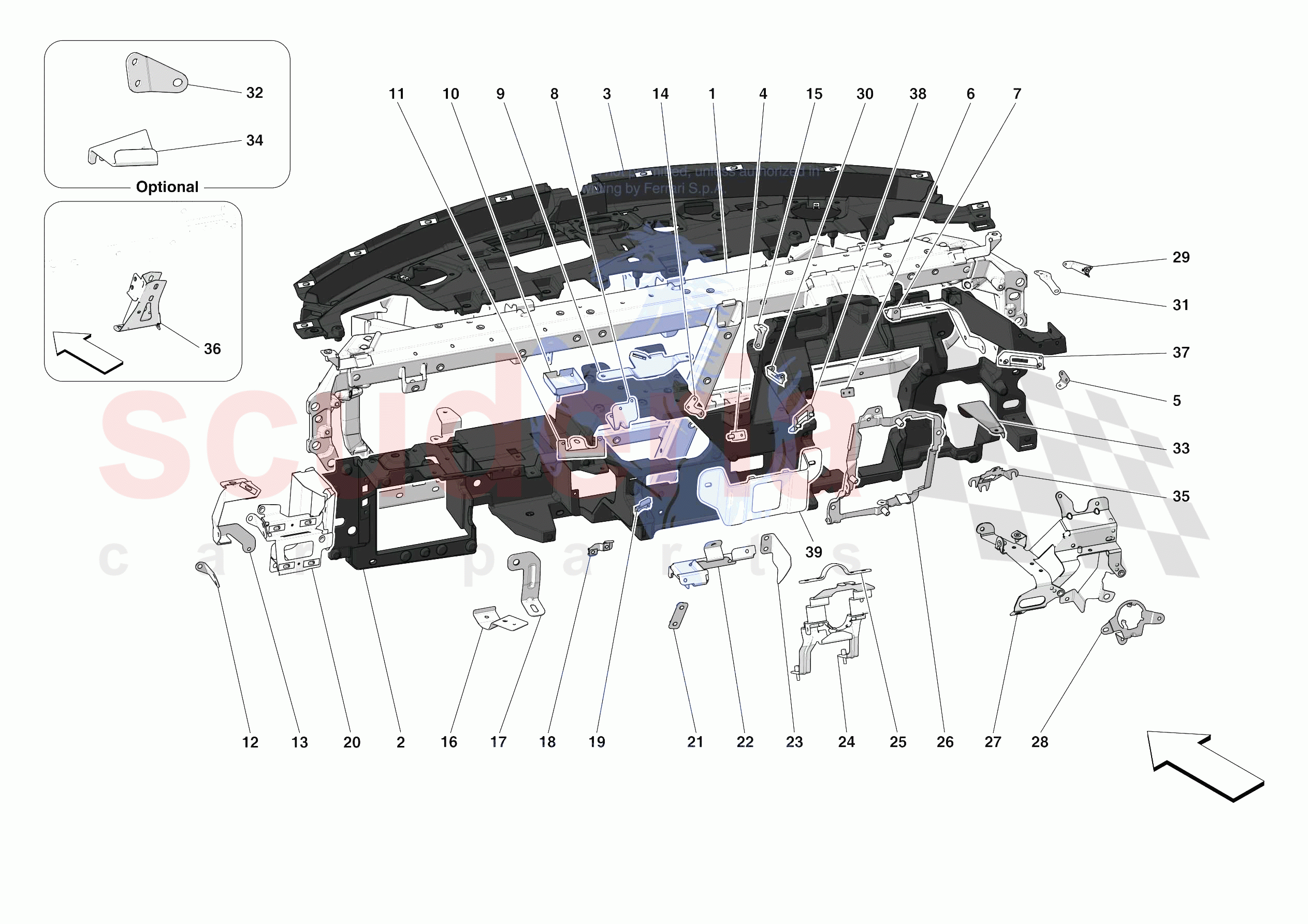 DASHBOARD - SUBSTRUCTURE -APPLICABLE FOR RHD- of Ferrari Ferrari 488 Pista Spider Europe RH