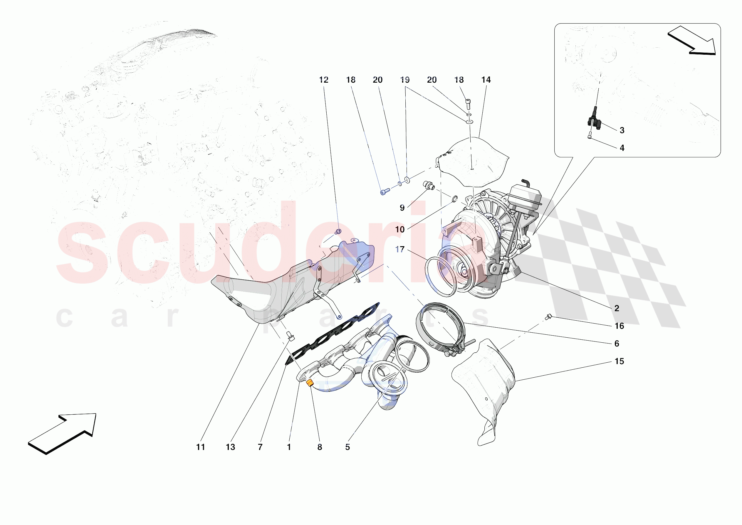 FORCED INDUCTION SYSTEM TURBOCHARGERS AND MOUNTS of Ferrari Ferrari 488 Pista Spider USA