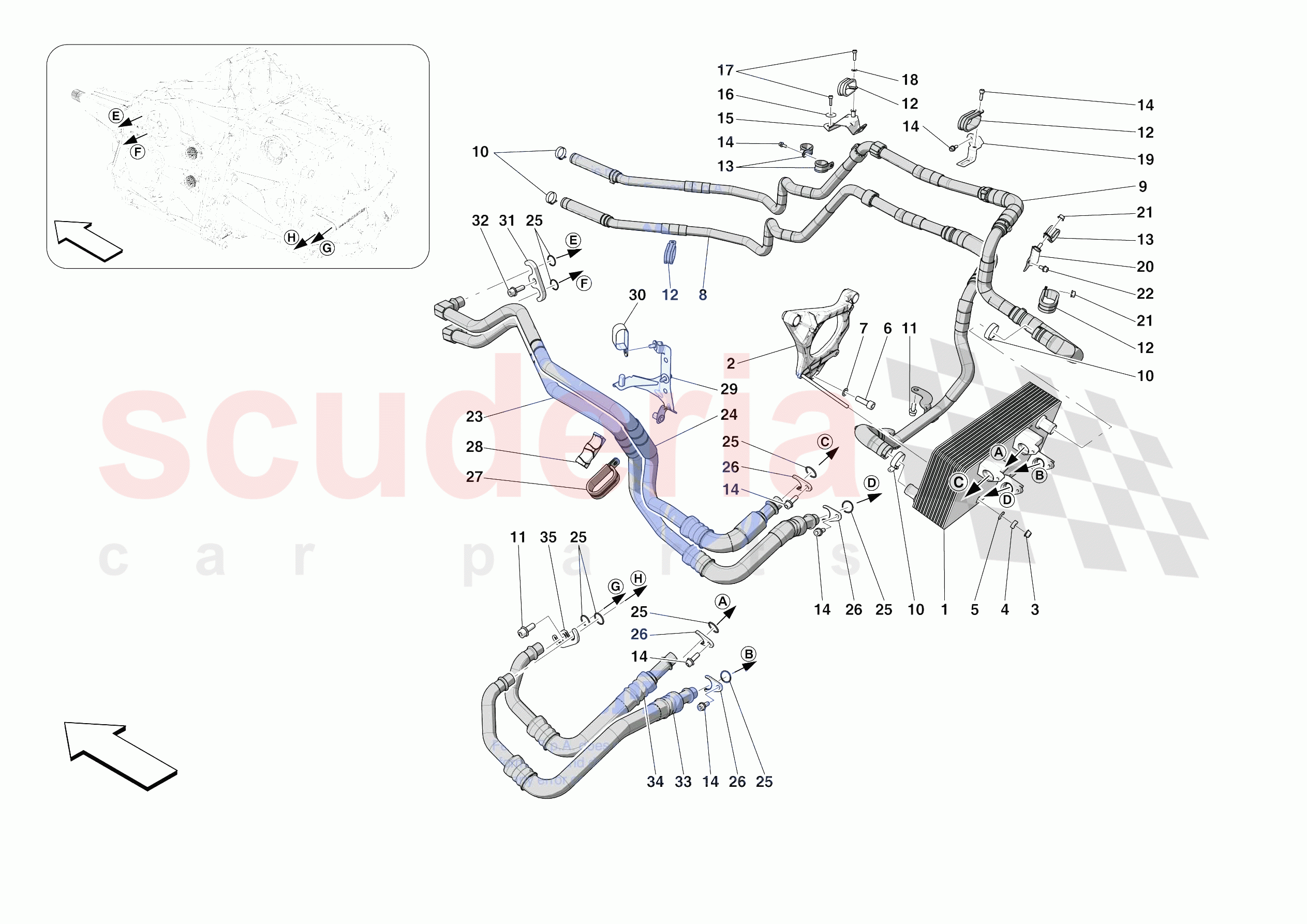 GEARBOX OIL HEAT EXCHANGER AND PIPES - HEAT EXCHANGER AND REAR PIPES of Ferrari Ferrari 812 Competizione A USA