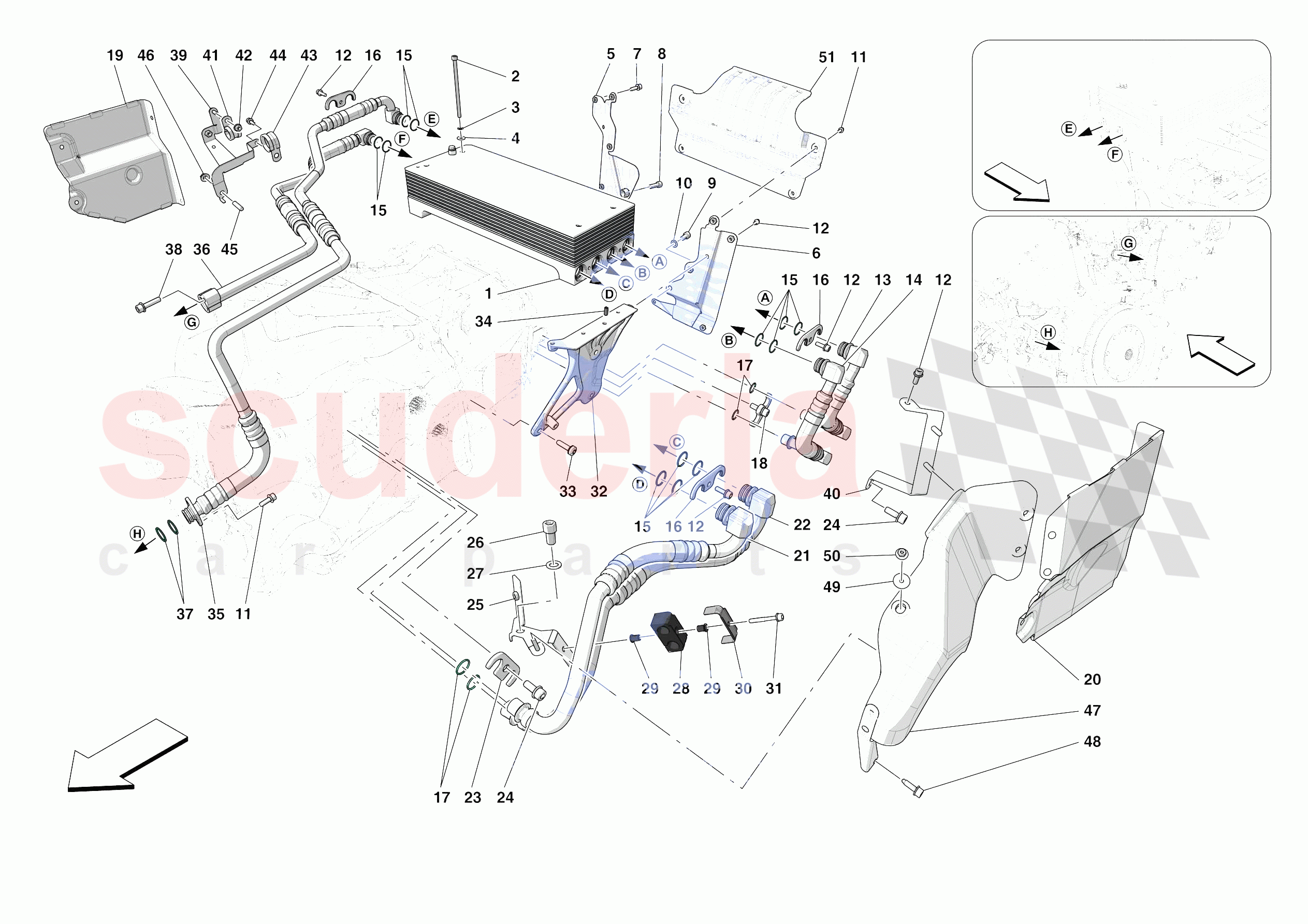 GEARBOX OIL HEAT EXCHANGER AND PIPES - HEAT EXCHANGER AND REAR PIPES of Ferrari Ferrari F8 Spider Europe