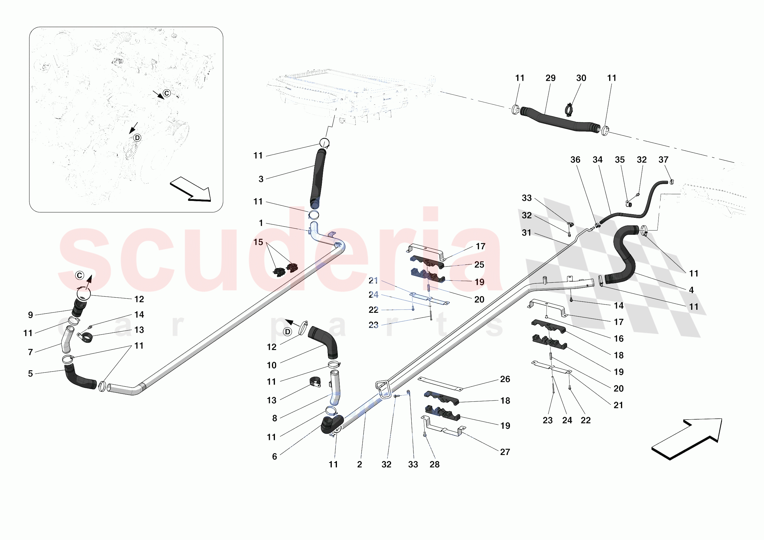 COOLING SYSTEM PIPES of Ferrari Ferrari F8 Spider Europe RH