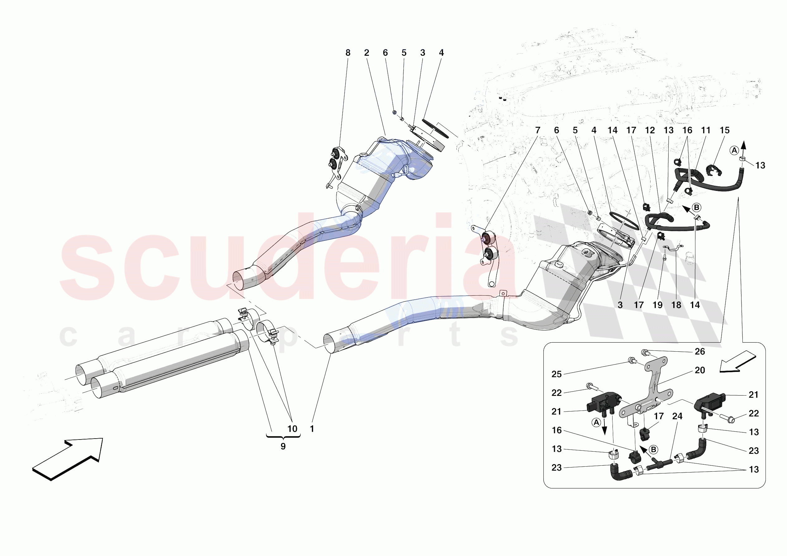 EXHAUST SYSTEM - FRONT SECTION of Ferrari Ferrari Monza SPA1 Europe
