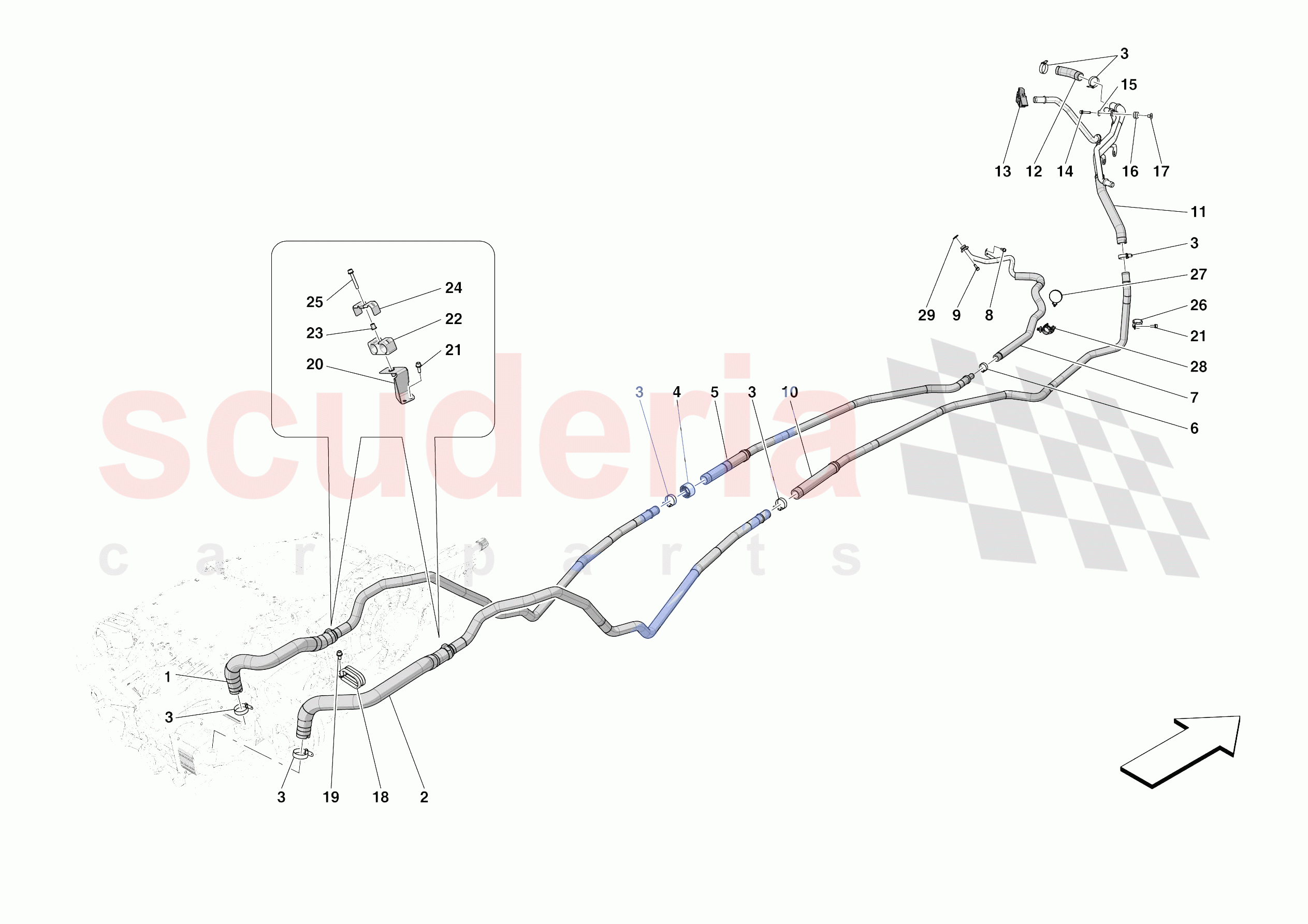 GEARBOX OIL HEAT EXCHANGER AND PIPES - FRONT-UNDERBODY PIPES of Ferrari Ferrari Portofino M USA