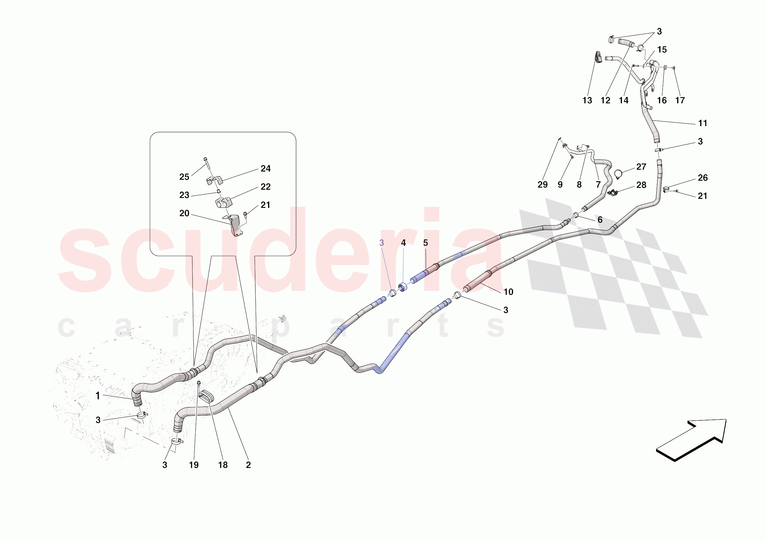 GEARBOX OIL HEAT EXCHANGER AND PIPES - FRONT-UNDERBODY PIPES of Ferrari Ferrari Roma Spider USA