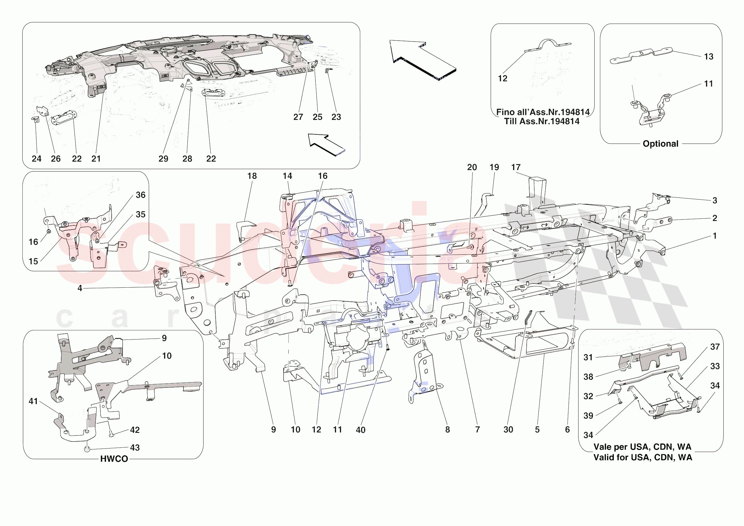 DASHBOARD - SUBSTRUCTURE -NOT FOR RHD- of Ferrari Ferrari SF90 Spider Europe