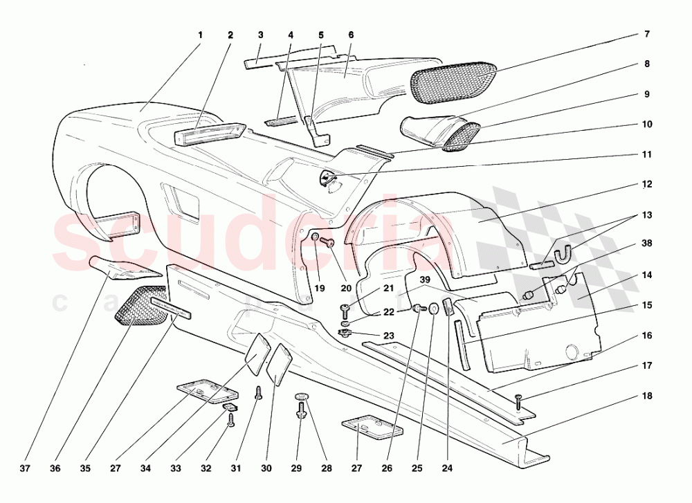 Coque Elements -Right Flank of Lamborghini Lamborghini Diablo VT Roadster (1998-2000)