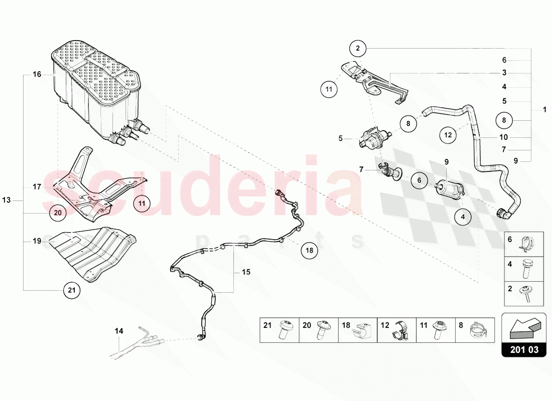 ACTIVE CHARCOAL FILTER WITH DIAGNOSIS PUMP FOR FUEL DELIVERY SYSTEM of Lamborghini Lamborghini Urus (2018-2019)