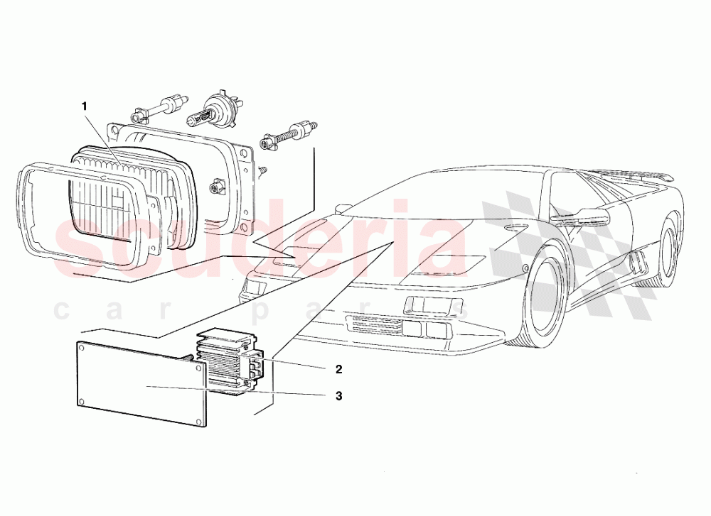 Lights (Valid for R.H.D. Version - January 1995) of Lamborghini Lamborghini Diablo SE30 (1993-1995)