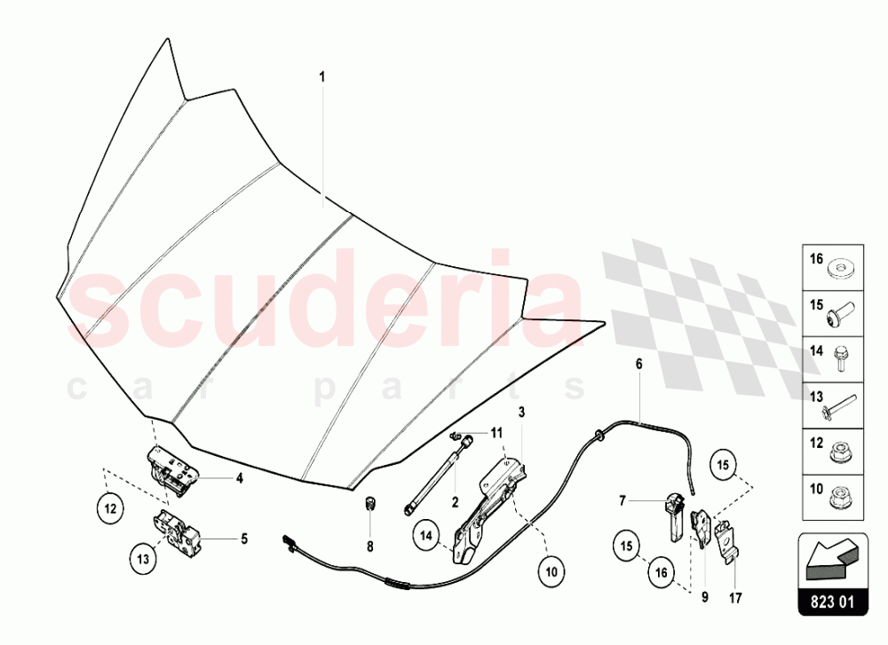FRONT HOOD of Lamborghini Lamborghini Aventador LP720 Roadster