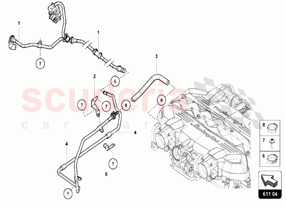 VACUUM HOSES FOR BRAKE SERVO of Lamborghini Lamborghini Aventador LP750 SV Roadster