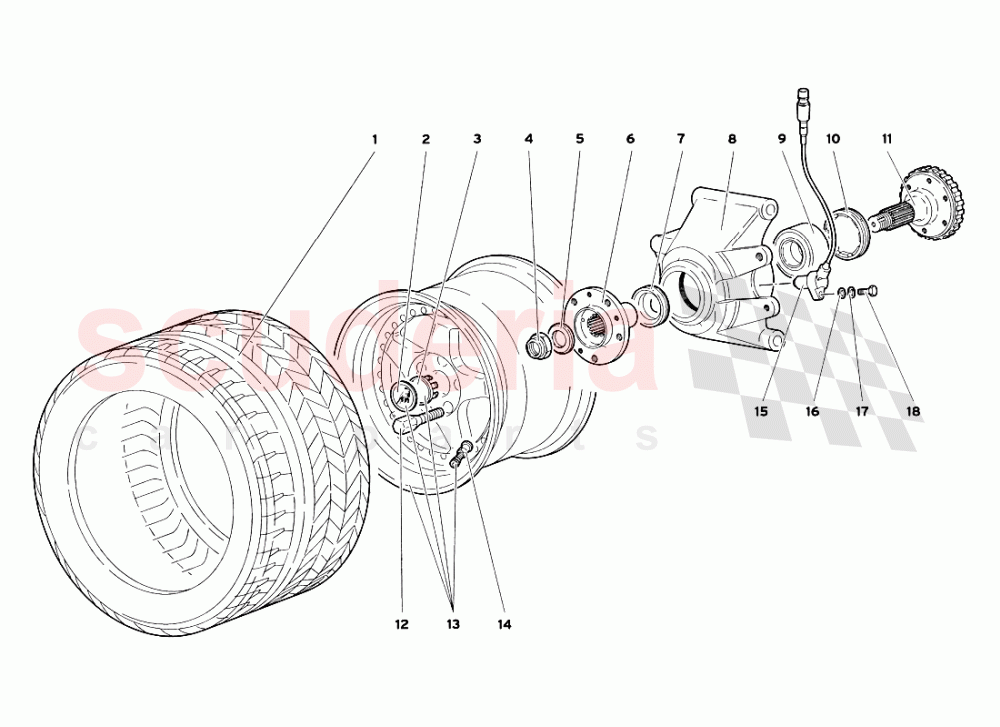 Rear Wheel and Hub Carrier of Lamborghini Lamborghini Diablo SV (1999)