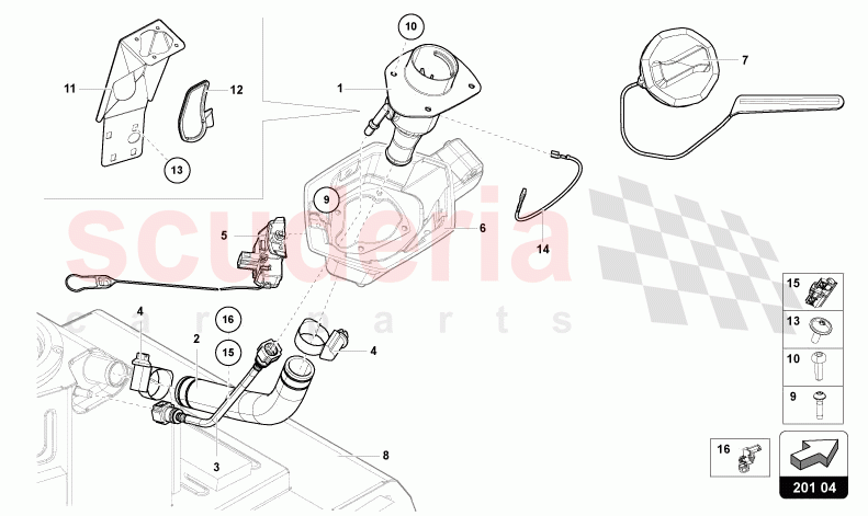 FUEL FILLER NECK WITH RESTRIC- TION FOR LEADFREE FUEL ONLY of Lamborghini Lamborghini Aventador LP780 Ultimae