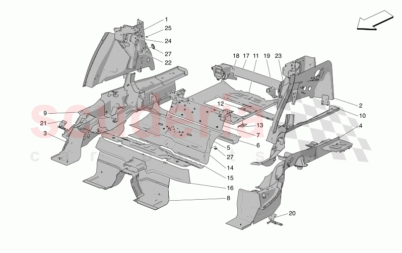 REAR STRUCTURAL FRAMES AND SHEET PANELS of Maserati Maserati Grecale Modena Automatic 2.0 T4 4WD 250HP MHEV