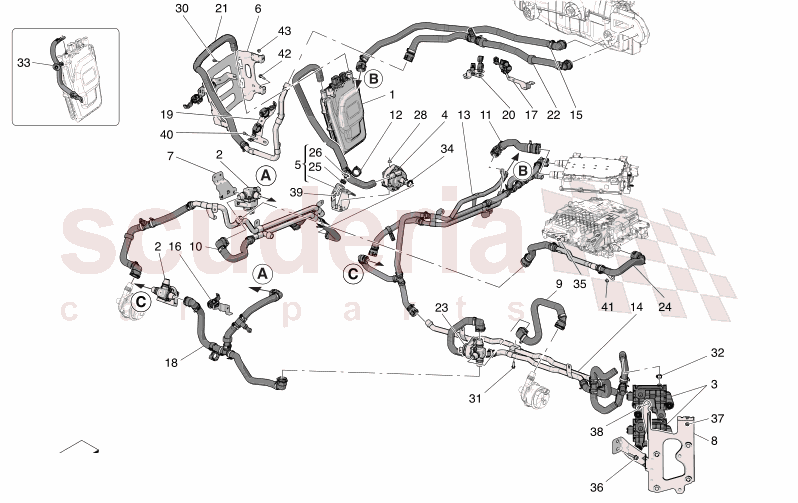 COOLING SYSTEM: NOURICE AND LINES of Maserati Maserati GranTurismo M189 FOLGORE  AUTOMATIC 4WD BEV 560 kW