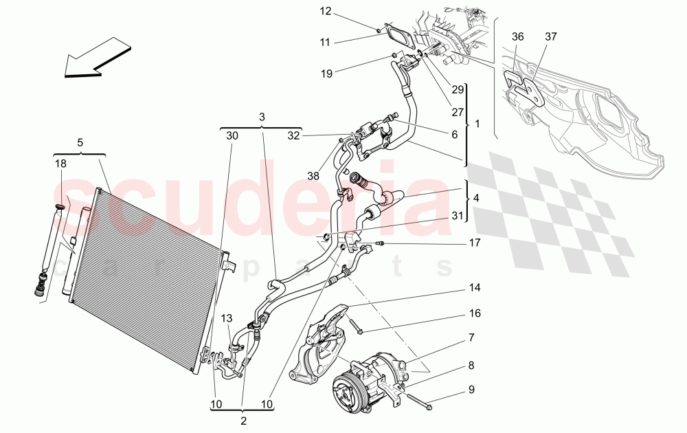 A/C UNIT: ENGINE COMPARTMENT DEVICES (Not available with: FOUR-ZONE AUTOMATIC CLIMA) of Maserati Maserati Levante (2017+) Diesel
