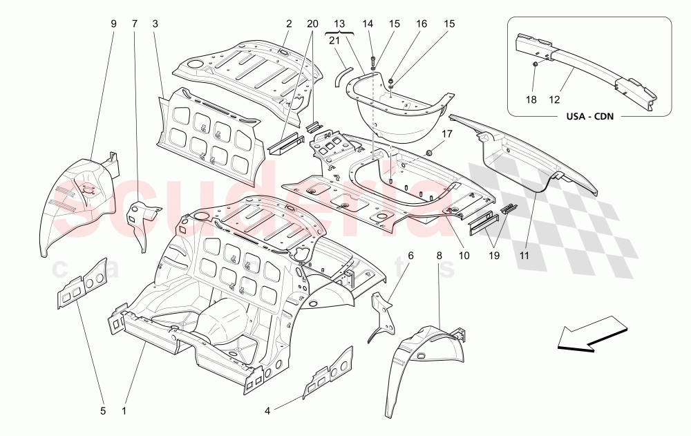 REAR STRUCTURAL FRAMES AND SHEET PANELS (Available with: "GranSport MC Victory" Version) of Maserati Maserati GranSport Coupe (2005-2007)