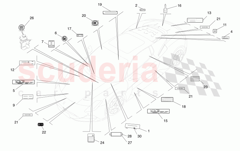 STICKERS AND LABELS of Maserati Maserati MC20 Automatic 3.0 BT V6 2WD 630HP