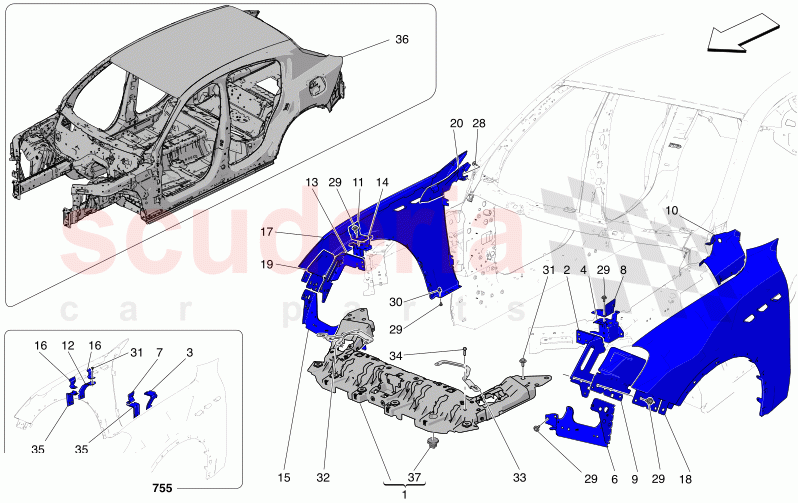 BODYWORK AND FRONT OUTER TRIM PANELS of Maserati Maserati Grecale GT Automatic 2.0 T4 4WD 300HP MHEV