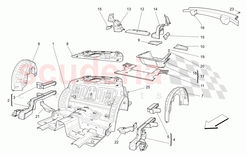 REAR STRUCTURAL FRAMES AND SHEET PANELS of Maserati Maserati GranTurismo (2017+) Special Edition CC