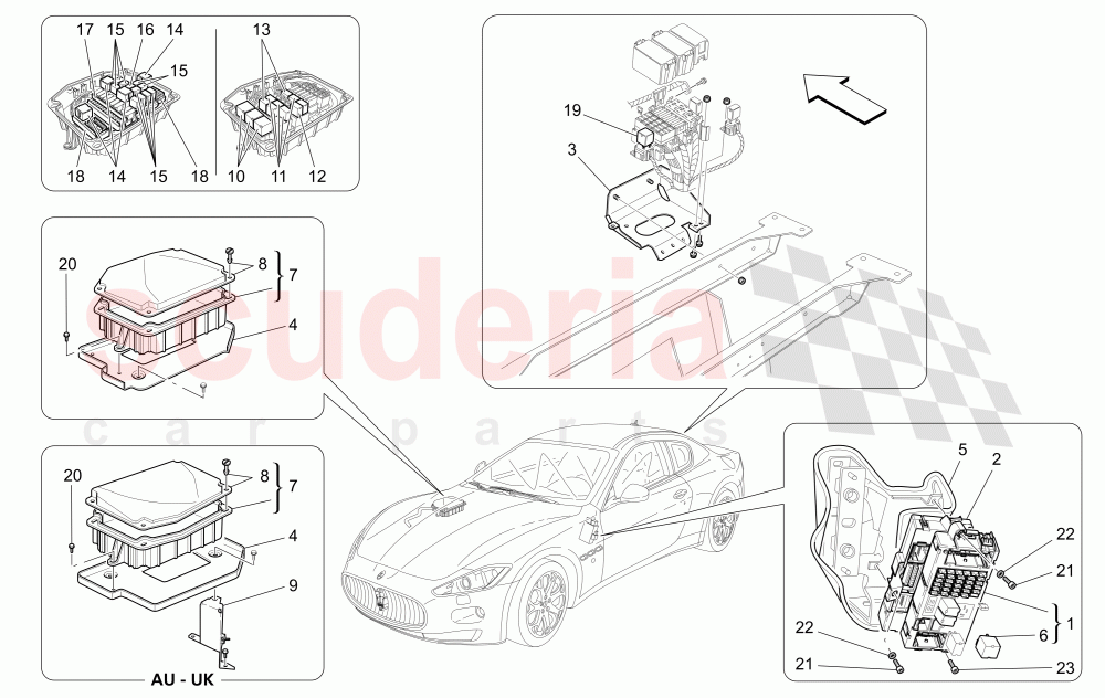 RELAYS, FUSES AND BOXES of Maserati Maserati GranTurismo (2007-2010) Auto