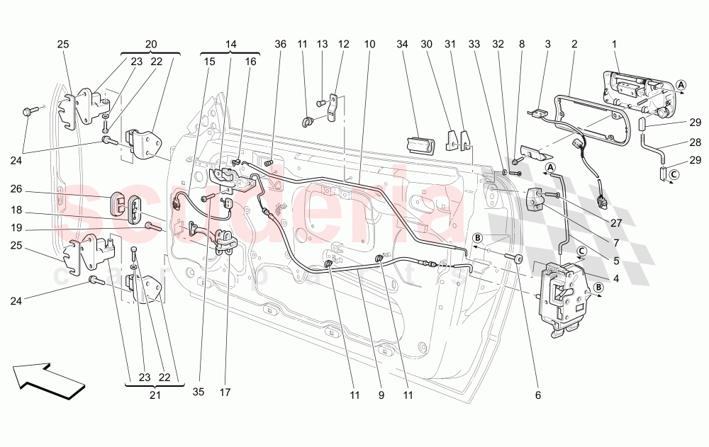 FRONT DOORS: MECHANISMS of Maserati Maserati 4200 Coupe (2002-2004) CC