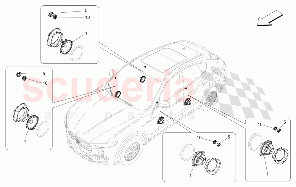 SOUND DIFFUSION SYSTEM (Available with: BASIC SOUND SYSTEM (8 SPEAKERS) Not available with: HIGH PREMIUM SOUND SYSTEM, PREMIUM SOUND SYSTEM) of Maserati Maserati Levante (2017+)