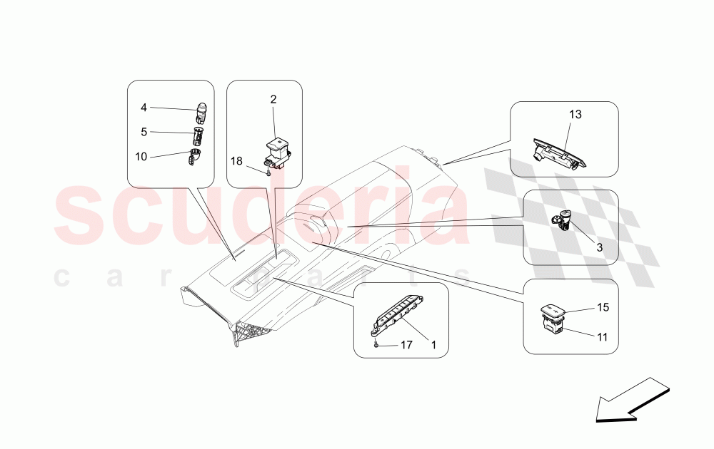 CENTRE CONSOLE DEVICES (Not available with: COMFORT-LUXURY REAR SEATS WITH CENTRAL CONSOLE) of Maserati Maserati Quattroporte (2013-2016) Diesel