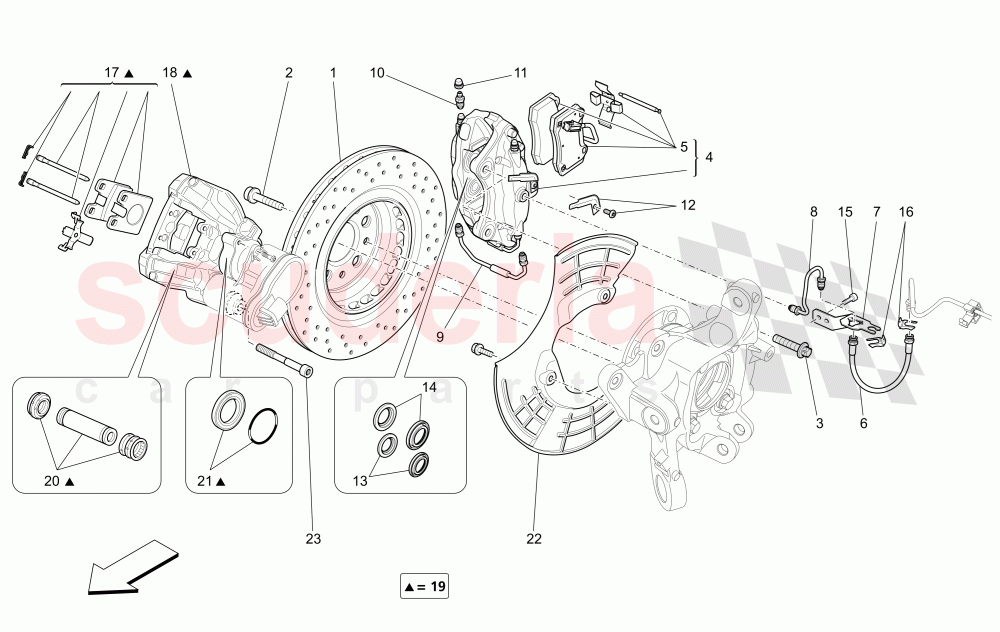 BRAKING DEVICES ON REAR WHEELS (Available with: DUAL CAST BRAKING SYSTEM (FRONT - 360 MM) CAST-IRON (REAR - 345 MM) Not available with: Dual Cast Braking System (Front - 345 mm) ; (Rear - 330 mm) - Coloured brake calipers) of Maserati Maserati Ghibli (2017+)