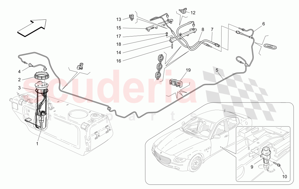 FUEL PUMPS AND CONNECTION LINES of Maserati Maserati Quattroporte (2003-2007) DuoSelect