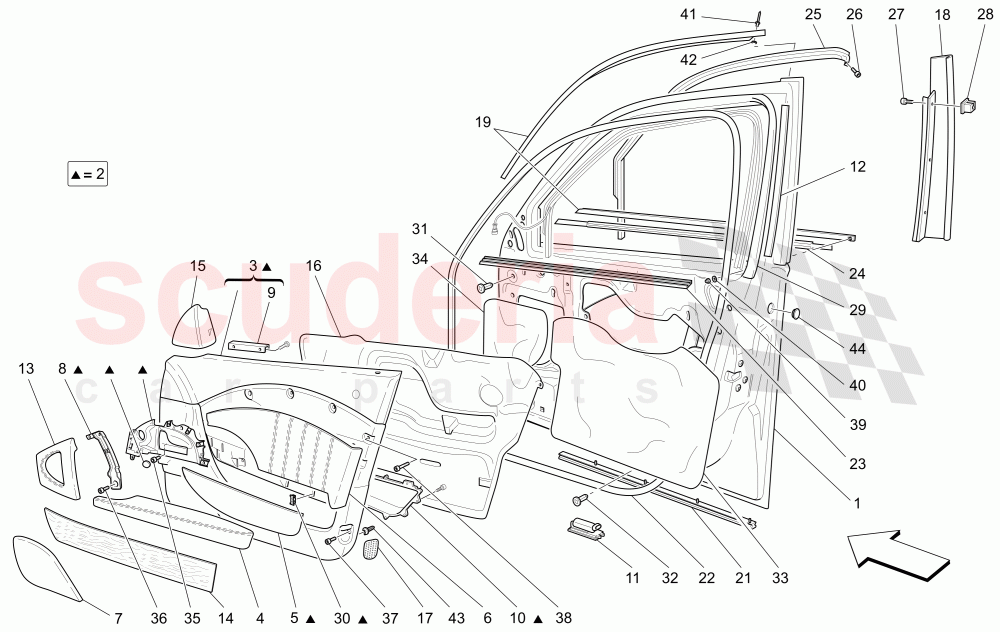 FRONT DOORS: TRIM PANELS of Maserati Maserati Quattroporte (2003-2007) DuoSelect