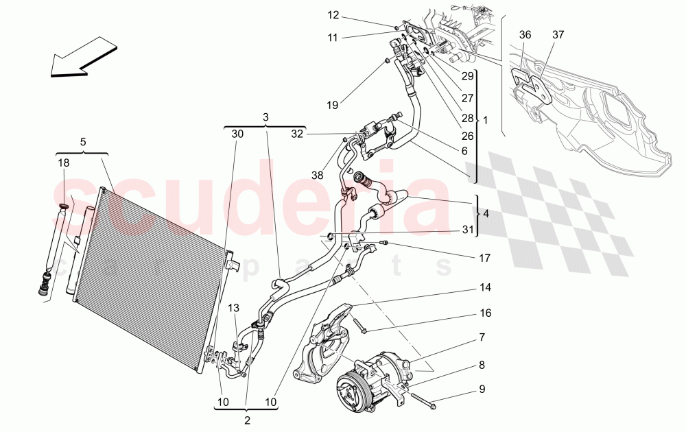 A/C UNIT: ENGINE COMPARTMENT DEVICES (Available with: FOUR-ZONE AUTOMATIC CLIMA) of Maserati Maserati Levante (2017+) Diesel