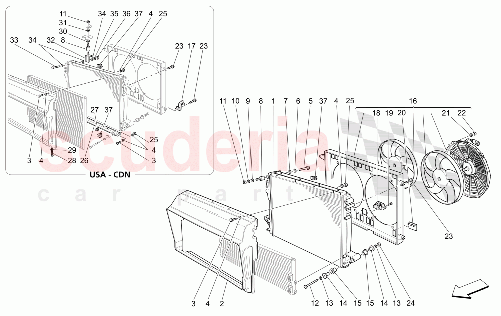 COOLING: AIR RADIATORS AND DUCTS of Maserati Maserati 4200 Coupe (2002-2004) GT