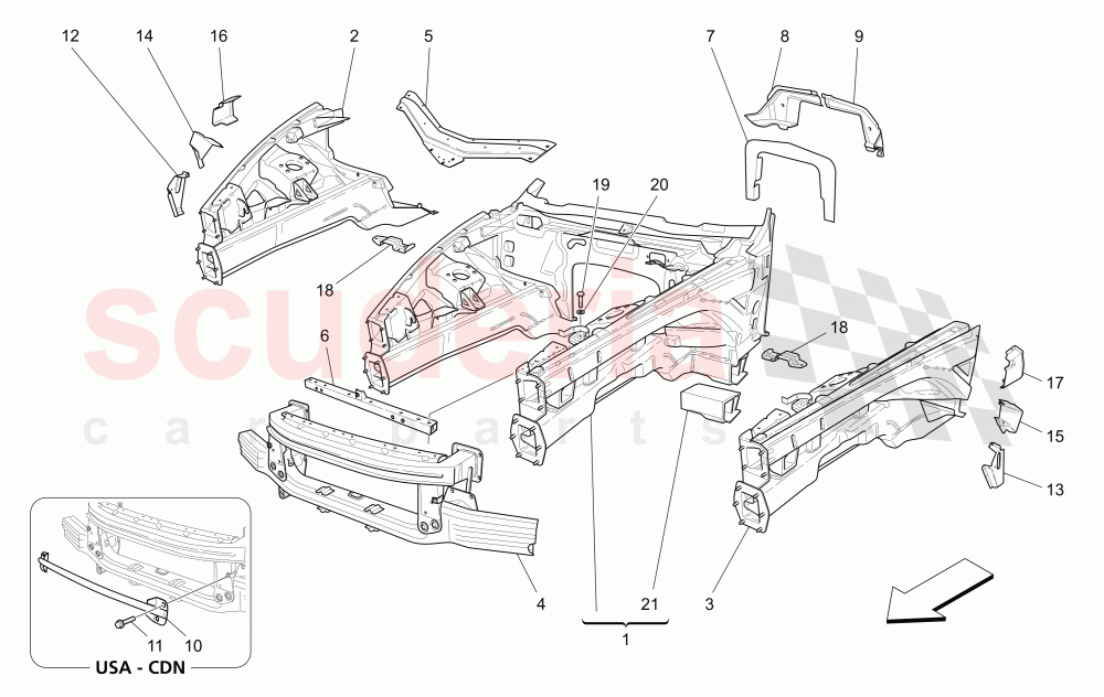 FRONT STRUCTURAL FRAMES AND SHEET PANELS of Maserati Maserati Quattroporte (2008-2012) S 4.7