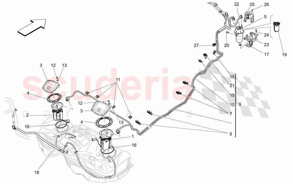 FUEL PUMPS AND CONNECTION LINES (Available with: EURO 6Not available with: EURO 5) of Maserati Maserati Quattroporte (2013-2016) Diesel