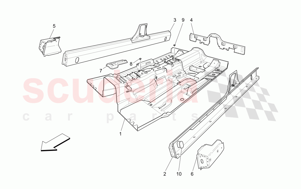 CENTRAL STRUCTURAL FRAMES AND SHEET PANELS of Maserati Maserati Quattroporte (2009-2012) Sport GTS