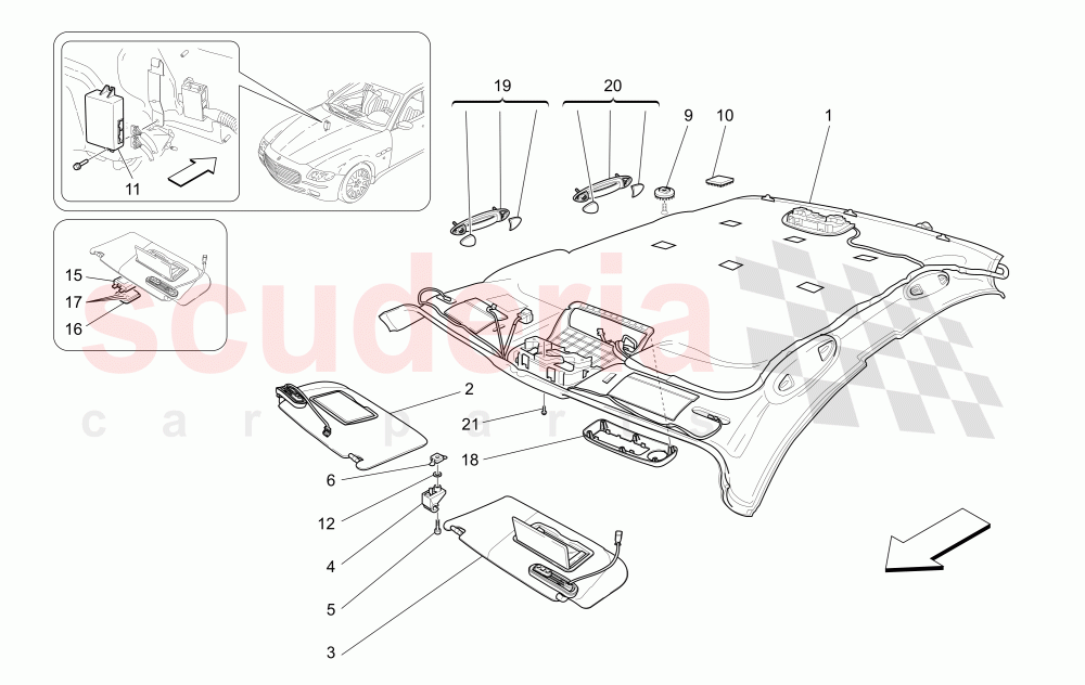 ROOF AND SUN VISORS of Maserati Maserati Quattroporte (2008-2012) 4.2