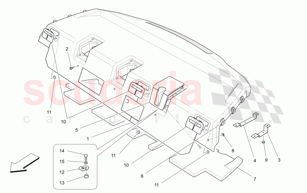REAR PARCEL SHELF (Available with: REAR SEAT BENCH, THREE PLACESNot available with: COMFORT-LUXURY REAR SEATS WITH CENTRAL CONSOLE, REAR SEAT BENCH THREE PLACES HEATED, POWER REAR SUNBLIND) of Maserati Maserati Quattroporte (2013-2016) S Q4