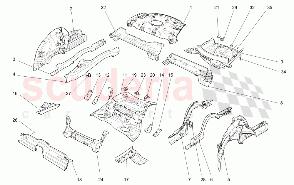 REAR STRUCTURAL FRAMES AND SHEET PANELS of Maserati Maserati Ghibli (2017+) Diesel